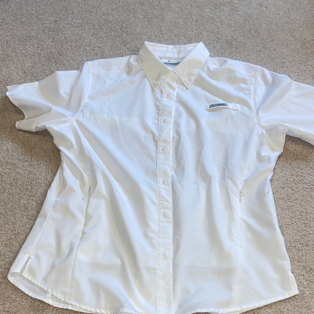 Columbia PFG White Short-Sleeve Shirt